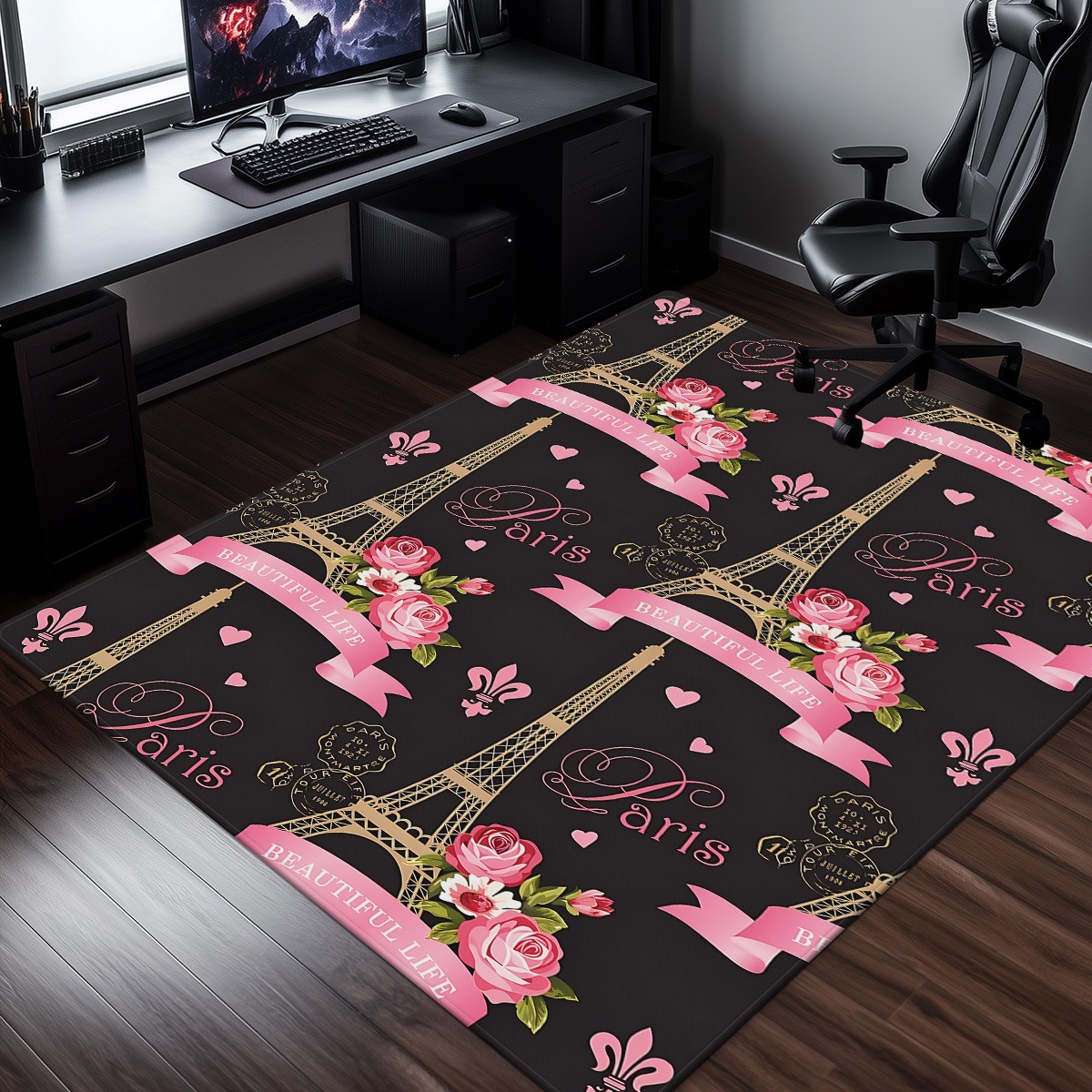 Home Textiles Paris - Paris Eiffelturm Rose Rosa Kristall Samt