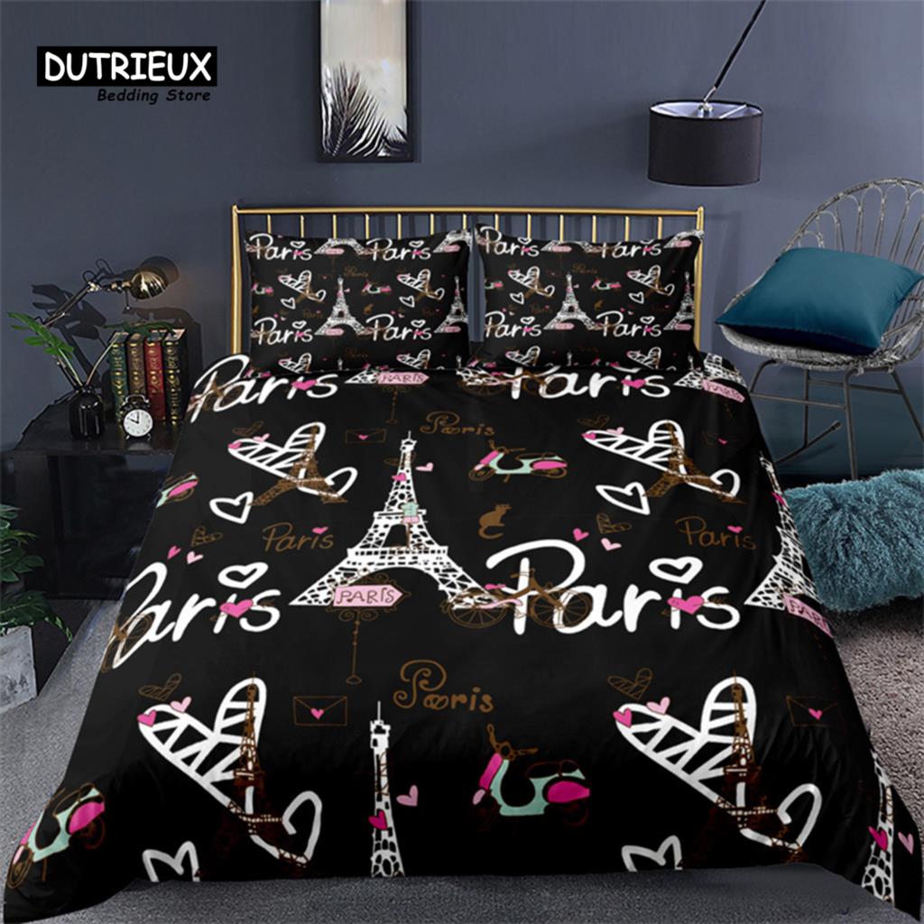 Home Textiles Paris - 2/3PCS Weiche Paris Eiffelturm Bettbezug-set Liebe