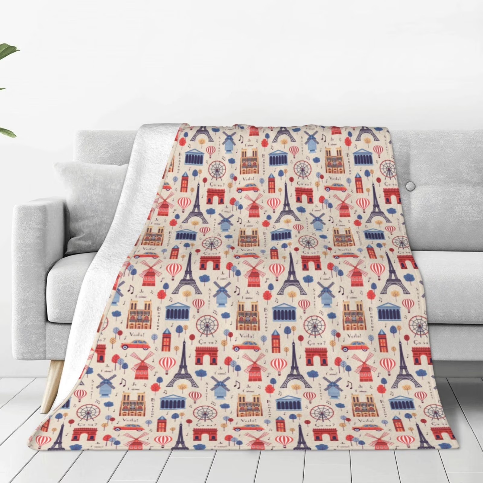 Home Textiles Paris - Paris-Landmarken-Druck Sherpa-Fleece-Decke Plüschige Flauschige Wohndekor-Decke