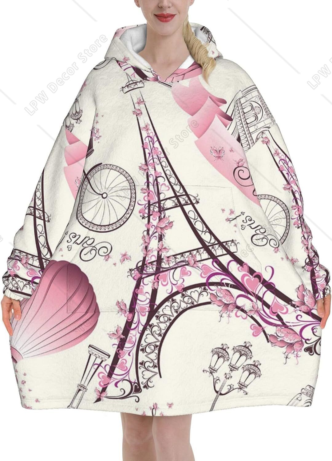 Home Textiles Paris - Paris Tower Decken-Kapuzenpullover mit Blumenmuster für