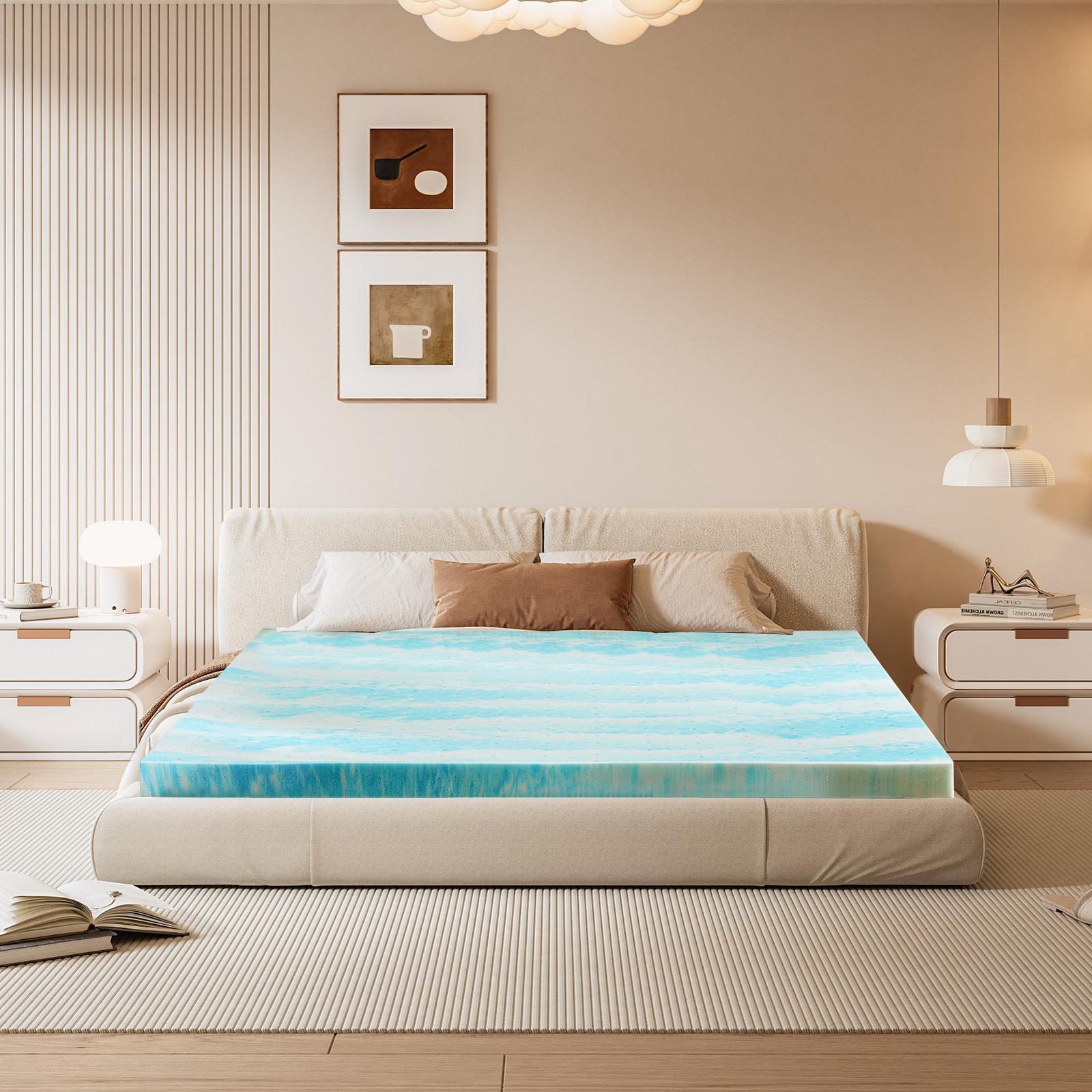 Memory Foam Topper - 2 Zoll kühlender Gel-Swirl-Memory-Schaum-Matratzentopper, langsam zurückfedernd,
