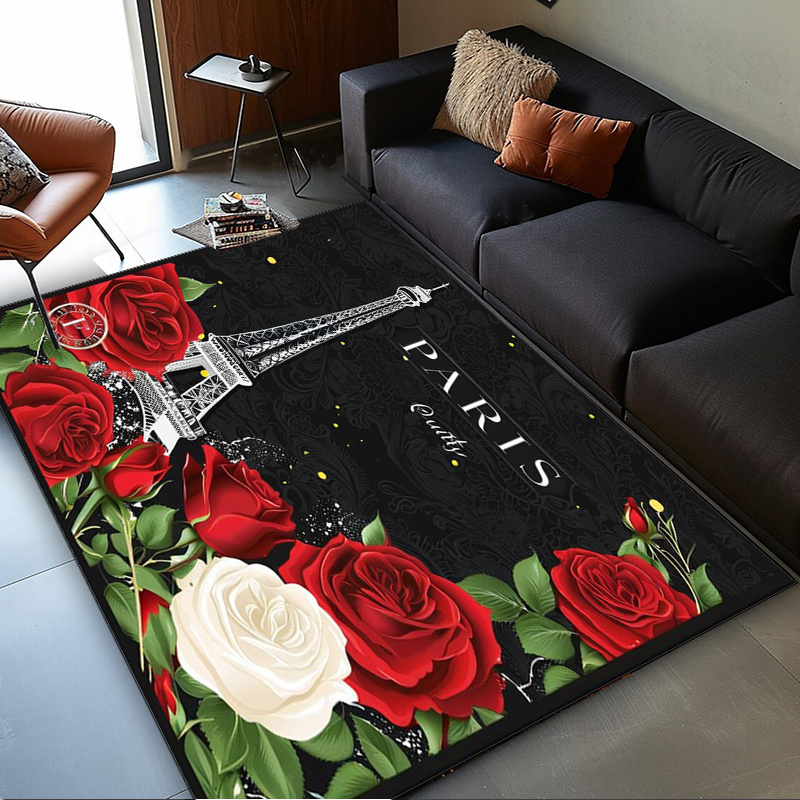 Home Textiles Paris - Romantischer Teppich mit Pariser Eiffelturm-Rosen –