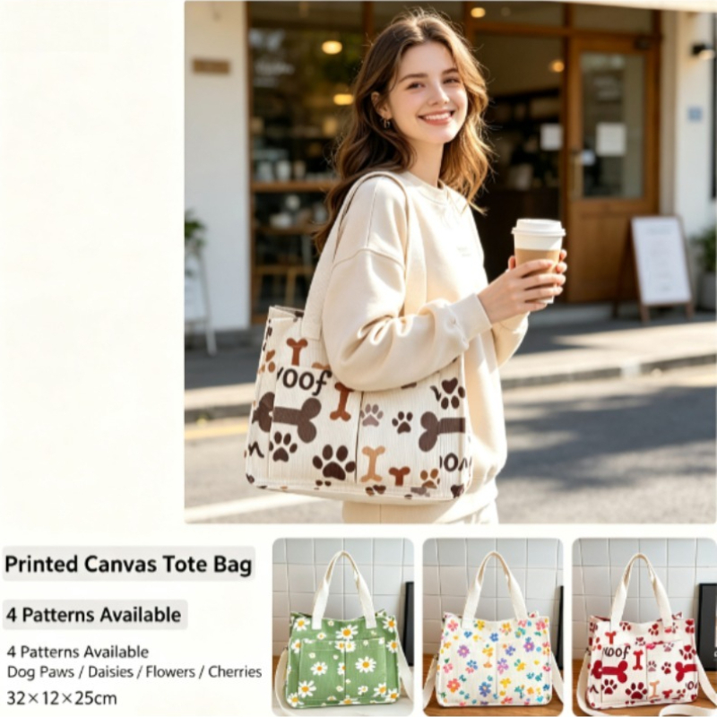 Home Textiles Store - Modische Cord-Eco-Tasche, Große Kapazität Einfache Pendler-Schultertasche,