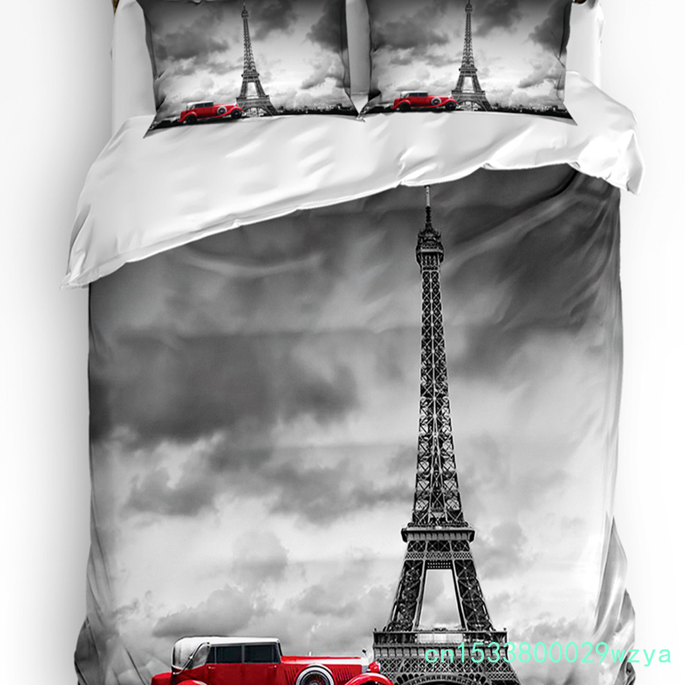 Home Textiles Paris - Paris Eiffelturm mit rotem Auto Bettbezug